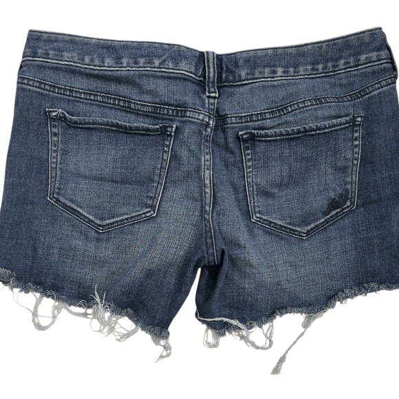 Express Jeans Women’s Size 6S Denim Shorts Low Rise Distressed Hem Blue EUC - Picture 2 of 8